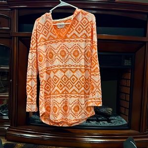 X-small BKE Lounge lightweight peach Aztec print hoodie.
